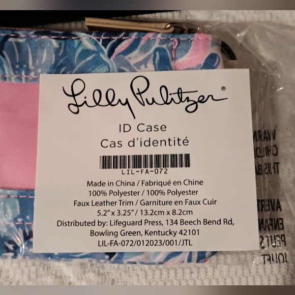 NEW Lilly Pulitzer ID Case Shade Seekers Coin Purse Keychain Gold Trim Pink Blue - Picture 6 of 15